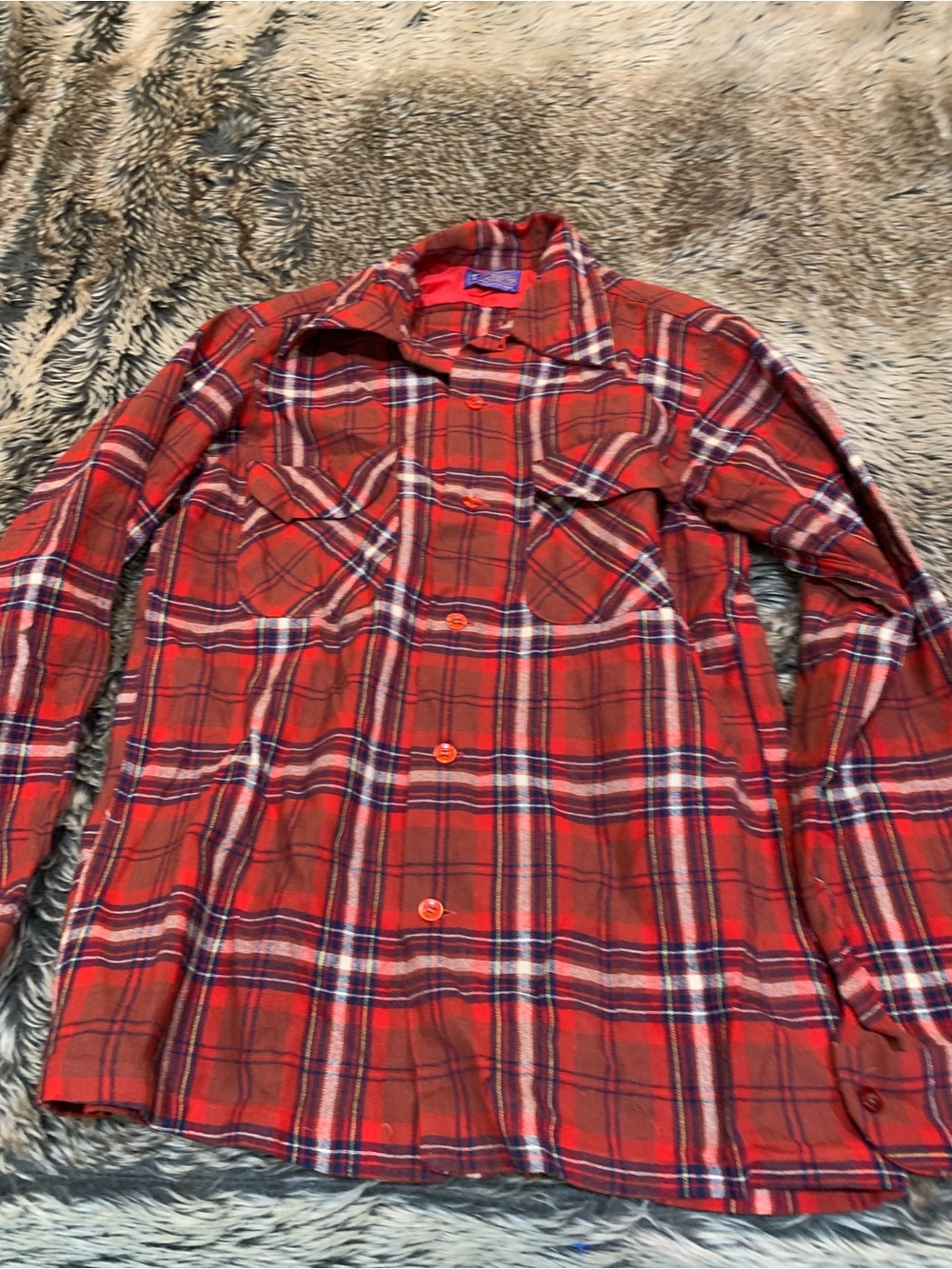 Pendleton Board Shirt VINTAGE 70’s Red Plaid 100% virgin Wool Made in USA Size S